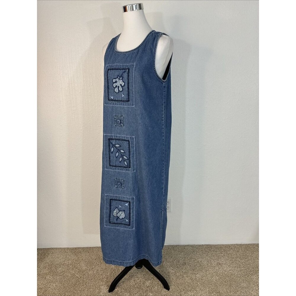 Erika and Co. Denim Dress Small Blue Embroidered Floral Sleeveless